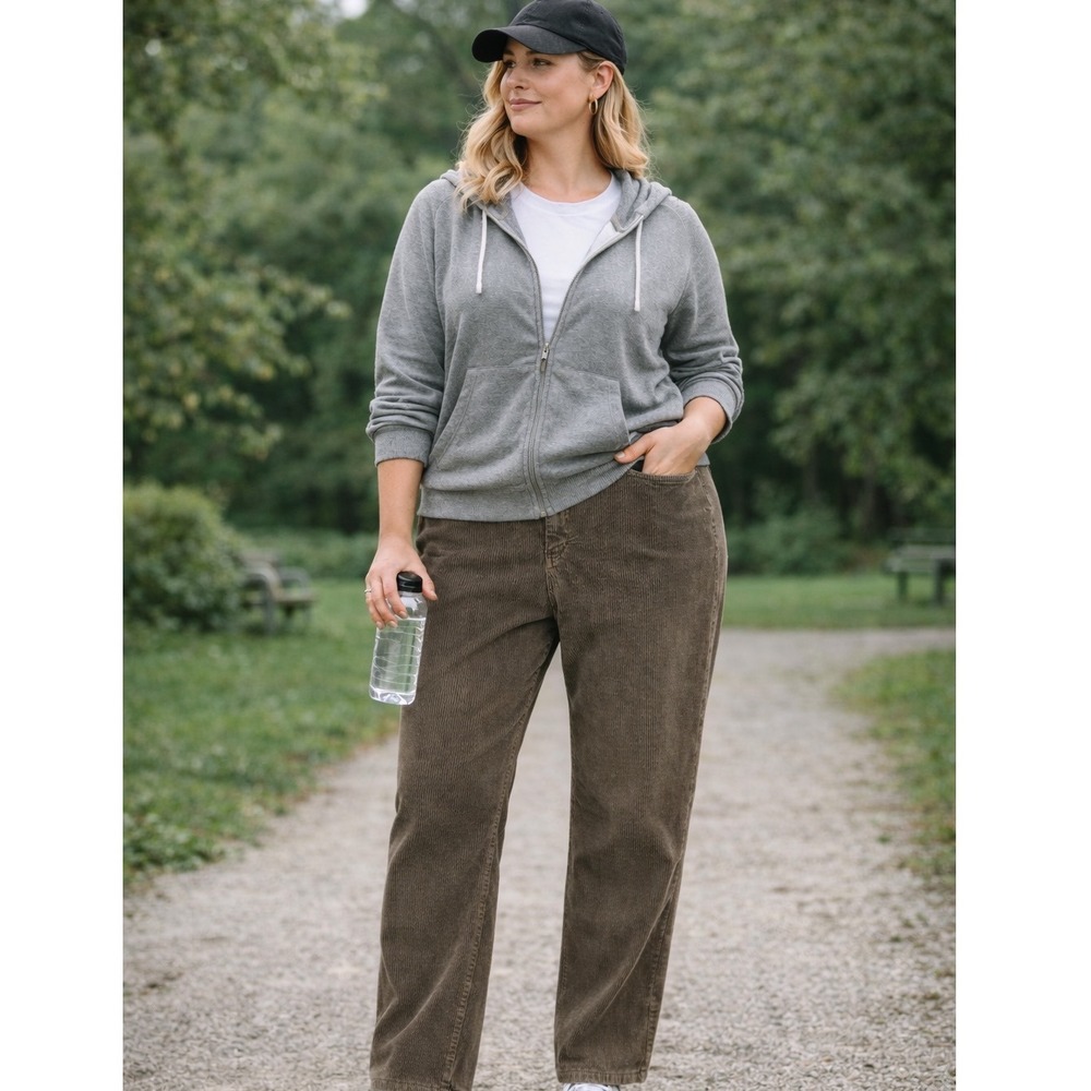 Lauren Jeans Co Brown Corduroy Pants Women 14 Wide Wale Stretch Classic Straight